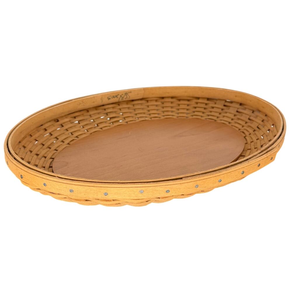 Longaberger Oval Serving Tray Basket Woven Wood Base Platter Bread Fruit Vintage